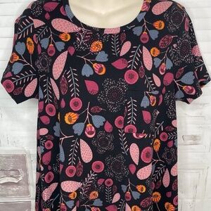 LuLaRoe Carly Swing Womens Black Pink Floral Stretch Hi Lo Dress Sz. X Small XS